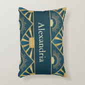 Personalized Art Deco Teal & Gold Geometric Name  アクセントクッション (正面(垂直))