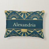 Personalized Art Deco Teal & Gold Geometric Name  アクセントクッション (裏面)