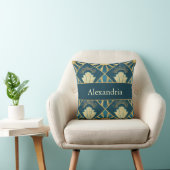 Personalized Art Deco Teal & Gold Geometric Name  クッション (椅子)