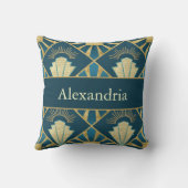 Personalized Art Deco Teal & Gold Geometric Name  クッション (裏面)