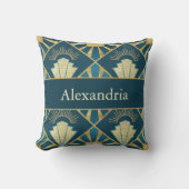 Personalized Art Deco Teal & Gold Geometric Name  クッション (正面)