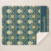 Personalized Art Deco Teal & Gold Geometric Name  シェルパブランケット (正面(横))
