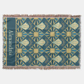 Personalized Art Deco Teal & Gold Geometric Name  スローブランケット (正面)