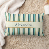 Personalized Art Deco Teal & Gold Stripes ランバークッション (ブランケット)