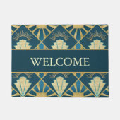 Personalized Art Deco Teal & Gold Welcome ドアマット (正面)