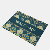 Personalized Art Deco Teal & Gold Welcome ドアマット (アングル)