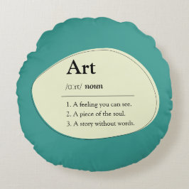Personalized Art Dictionary Style Teal Pillow ラウンドクッション