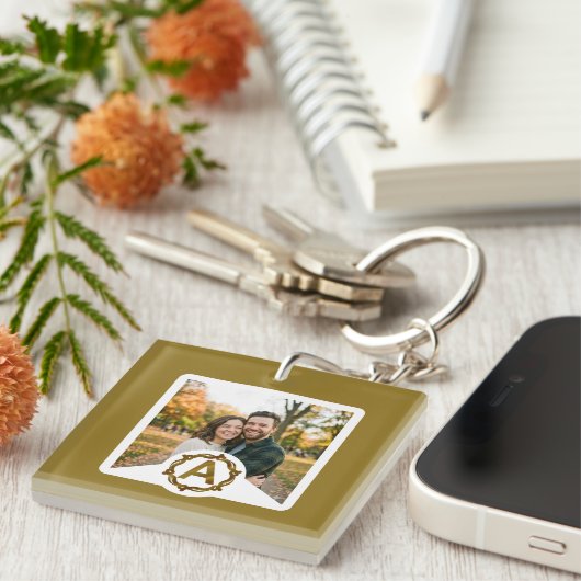 Personalized Artisan Monogram A | Wood Frame キーホルダー (正面右)