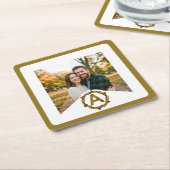 Personalized Artisan Monogram A | Wood Frame スクエアペーパーコースター (アングル)