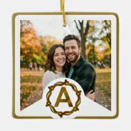 Personalized Artisan Monogram A | Wood Frame セラミックオーナメント