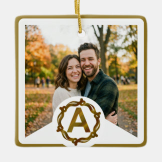 Personalized Artisan Monogram A | Wood Frame セラミックオーナメント