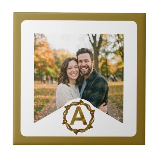 Personalized Artisan Monogram A | Wood Frame タイル (正面)