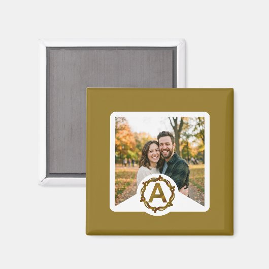 Personalized Artisan Monogram A | Wood Frame マグネット (正面/裏面)