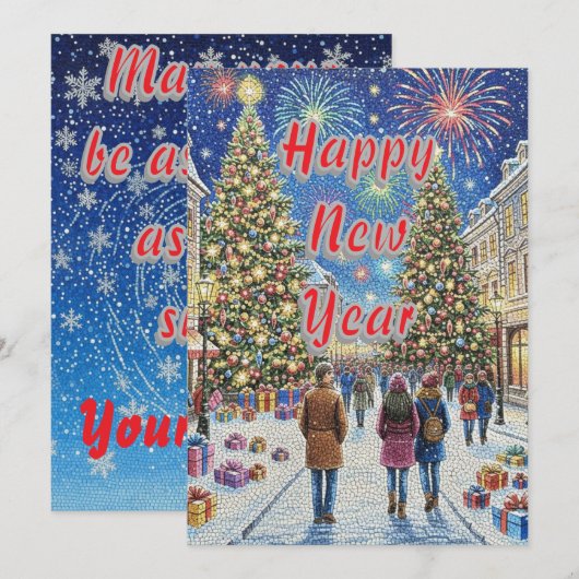 Personalized Artistic Mosaic New Year Holiday Card シーズンカード (正面/裏面)