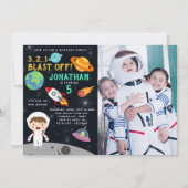 Personalized Astronaut Birthday with Photo Space 招待状 (正面)