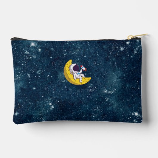 Personalized Astronaut on Moon with Rocket アクセサリーポーチ (裏面)