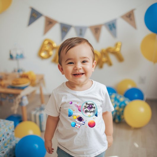 Personalized Astronaut & Planets Birthday T-Shirt トドラーTシャツ