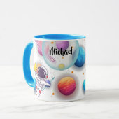 Personalized Astronaut & Planets Kids Mug マグカップ (正面左)