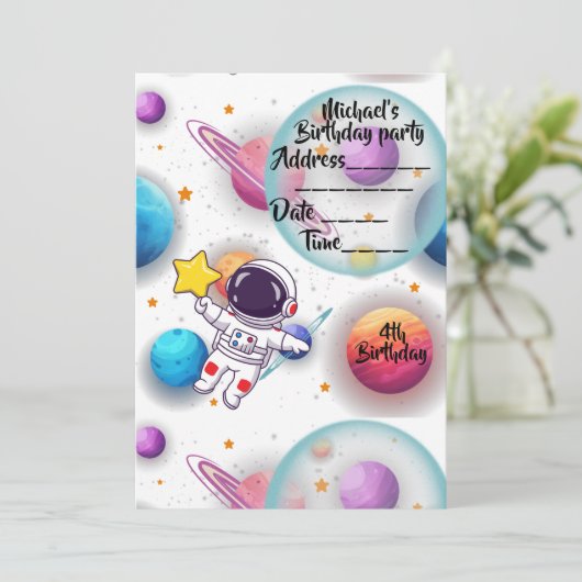 Personalized Astronaut & Planets Party Invitation 招待状 (スタンド正面)