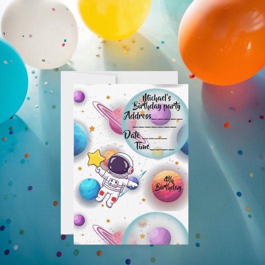 Personalized Astronaut & Planets Party Invitation 招待状