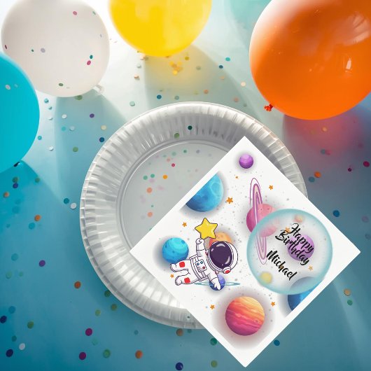 Personalized Astronaut & Planets Party Napkins スタンダードカクテルナプキン