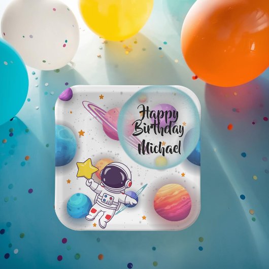 Personalized Astronaut & Planets Party Plates ペーパープレート