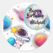 Personalized Astronaut & Planets Party Stickers ラウンドシール (正面)