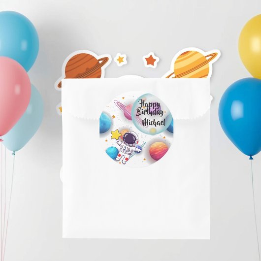 Personalized Astronaut & Planets Party Stickers ラウンドシール