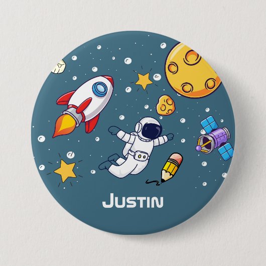 Personalized Astronaut Space School Supplies 缶バッジ (正面)