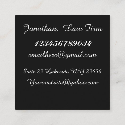 Personalized attorney engrave law firm スクエア名刺 (裏面)