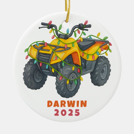 Personalized ATV Christmas Four Wheeler Holiday セラミックオーナメント (正面)
