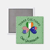 Personalized Australia Ireland USA Shamrock Square マグネット (正面/裏面)