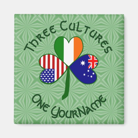 Personalized Australia Ireland USA Shamrock Square マグネット (正面)