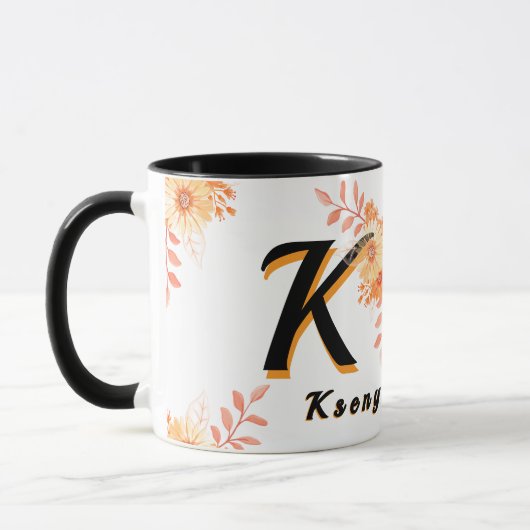 Personalized Autumn Floral Mug - Custom Name & Ini マグカップ (左)