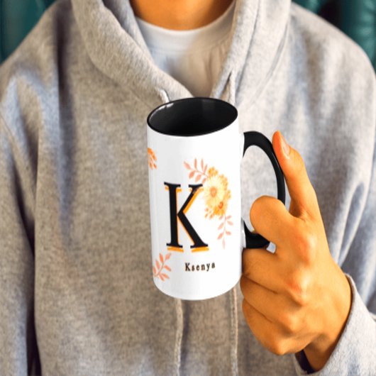 Personalized Autumn Floral Mug - Custom Name & Ini マグカップ