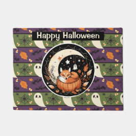 Personalized Autumn Fox with Cute Ghosts ドアマット