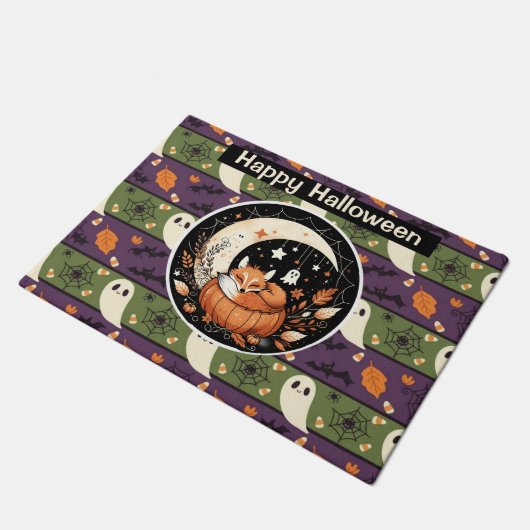 Personalized Autumn Fox with Cute Ghosts ドアマット (アングル)