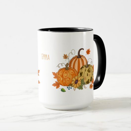 Personalized Autumn Pumpkin Patch Custom Name Mug マグカップ (正面右)