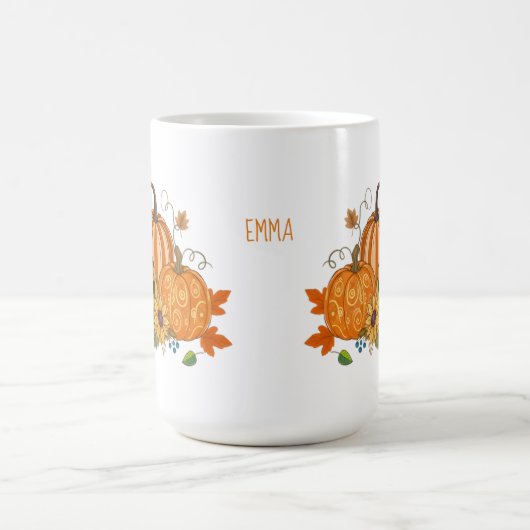 Personalized Autumn Pumpkin Patch Custom Name Mug モーフィングマグカップ (中央)