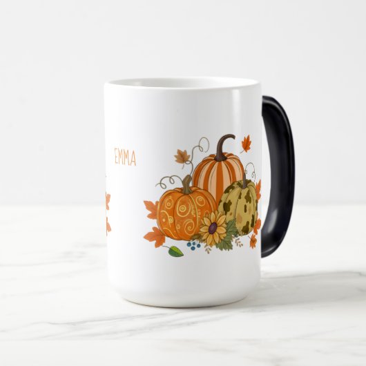 Personalized Autumn Pumpkin Patch Custom Name Mug モーフィングマグカップ (正面右)