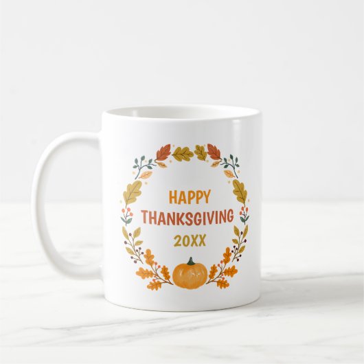 Personalized Autumn Pumpkin Wreath Thanksgiving コーヒーマグカップ (左)