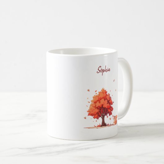 Personalized Autumn Tree and Squirrel  コーヒーマグカップ (正面右)