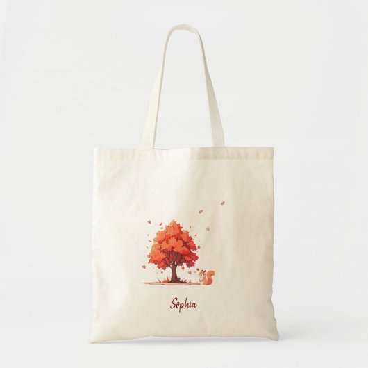 Personalized Autumn Tree and Squirrel  トートバッグ (正面)