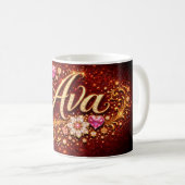 Personalized Ava Mug Gold Pink Heart Romantic Gift コーヒーマグカップ (正面右)