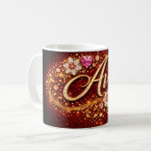 Personalized Ava Mug Gold Pink Heart Romantic Gift コーヒーマグカップ (正面左)