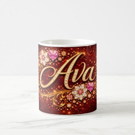 Personalized Ava Mug Gold Pink Heart Romantic Gift コーヒーマグカップ (中央)