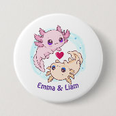 Personalized Axolotl Couple Valentine Button 缶バッジ (正面)