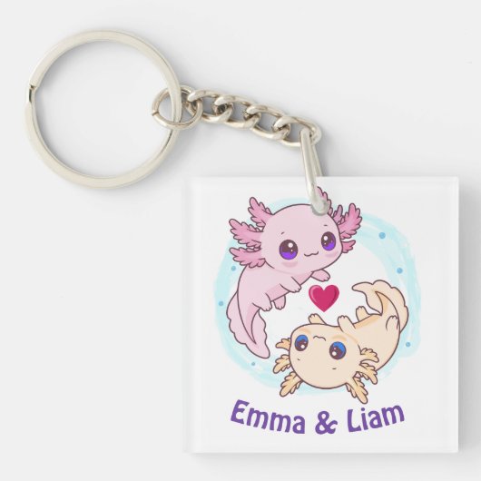 Personalized Axolotl Couple Valentine Keychain キーホルダー (正面)