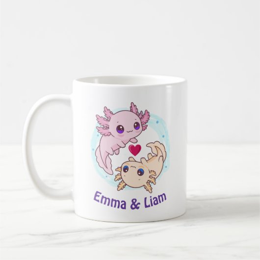 Personalized Axolotl Couple Valentine Mug コーヒーマグカップ (左)