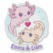 Personalized Axolotl Couple Valentine Sticker シール (正面)